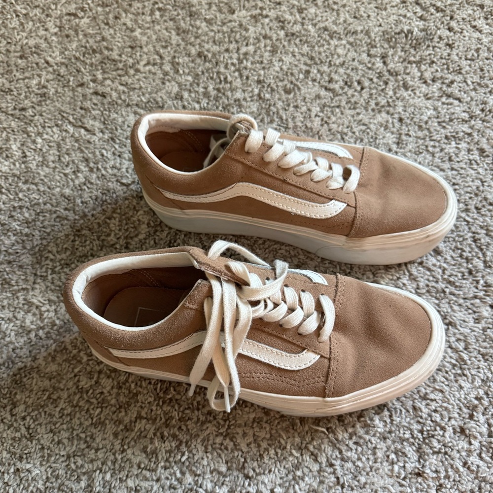 Vans Platform Suede Sneaker — tan with White Stripe - Picture 3 of 3